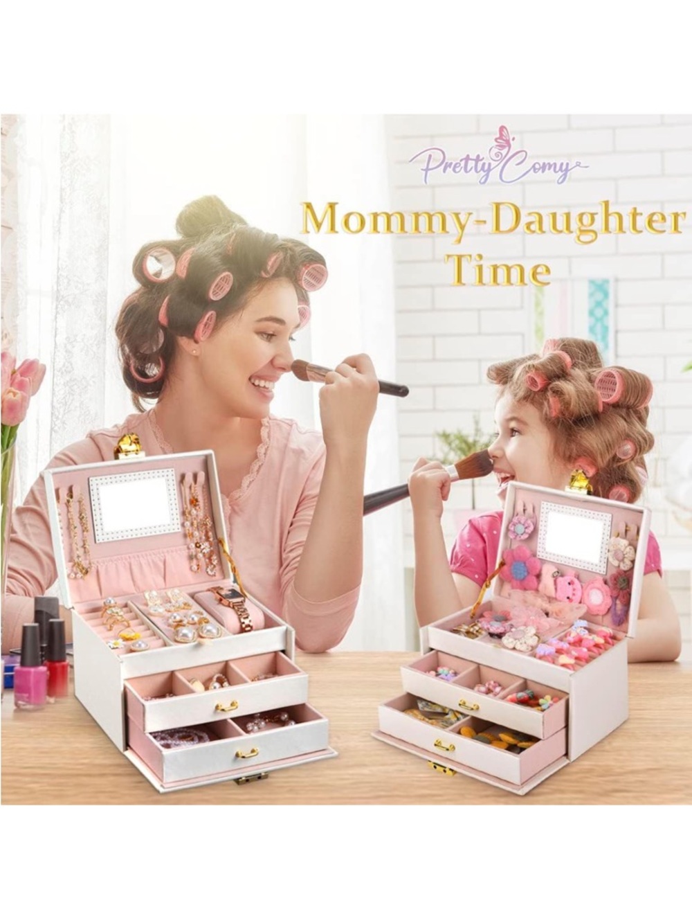 Pretty Comy Jewelry Box Organizer w/ Mirror 3 Layer Travel Case NEW - Picture 6 of 7